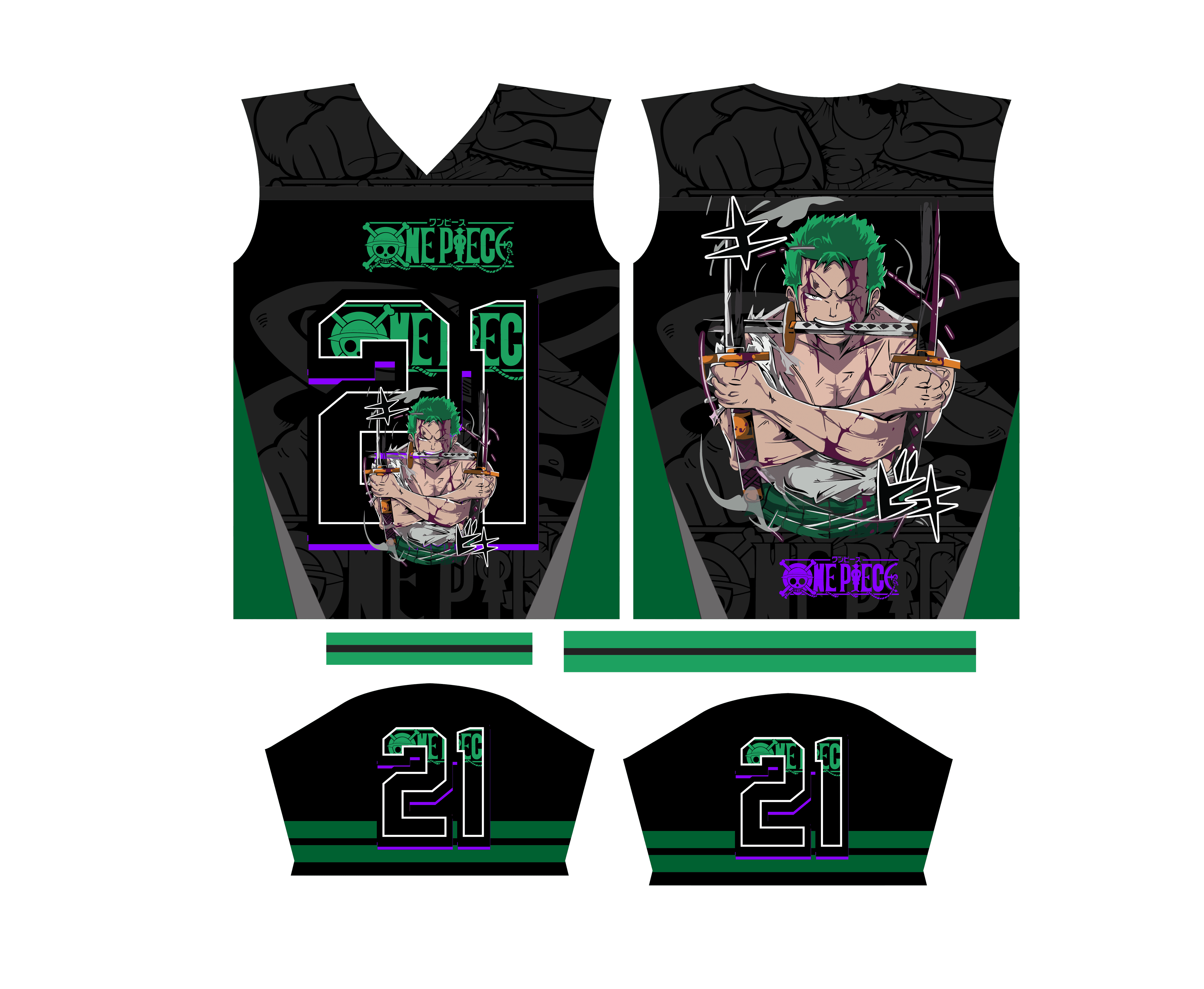 Design Jersey zoro one piece anime editable