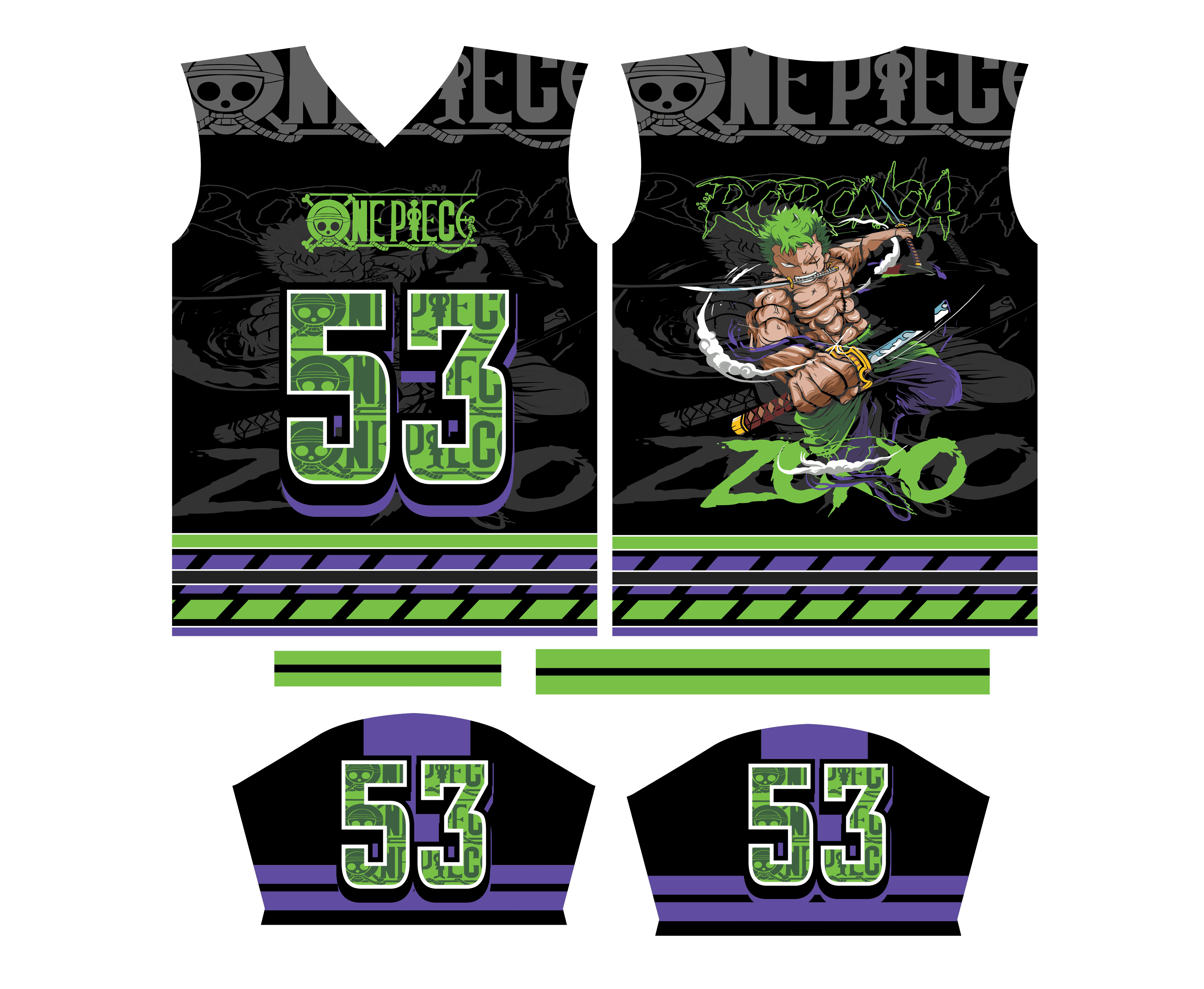 design Jersey oronoa zoro anime one piece editable cdr