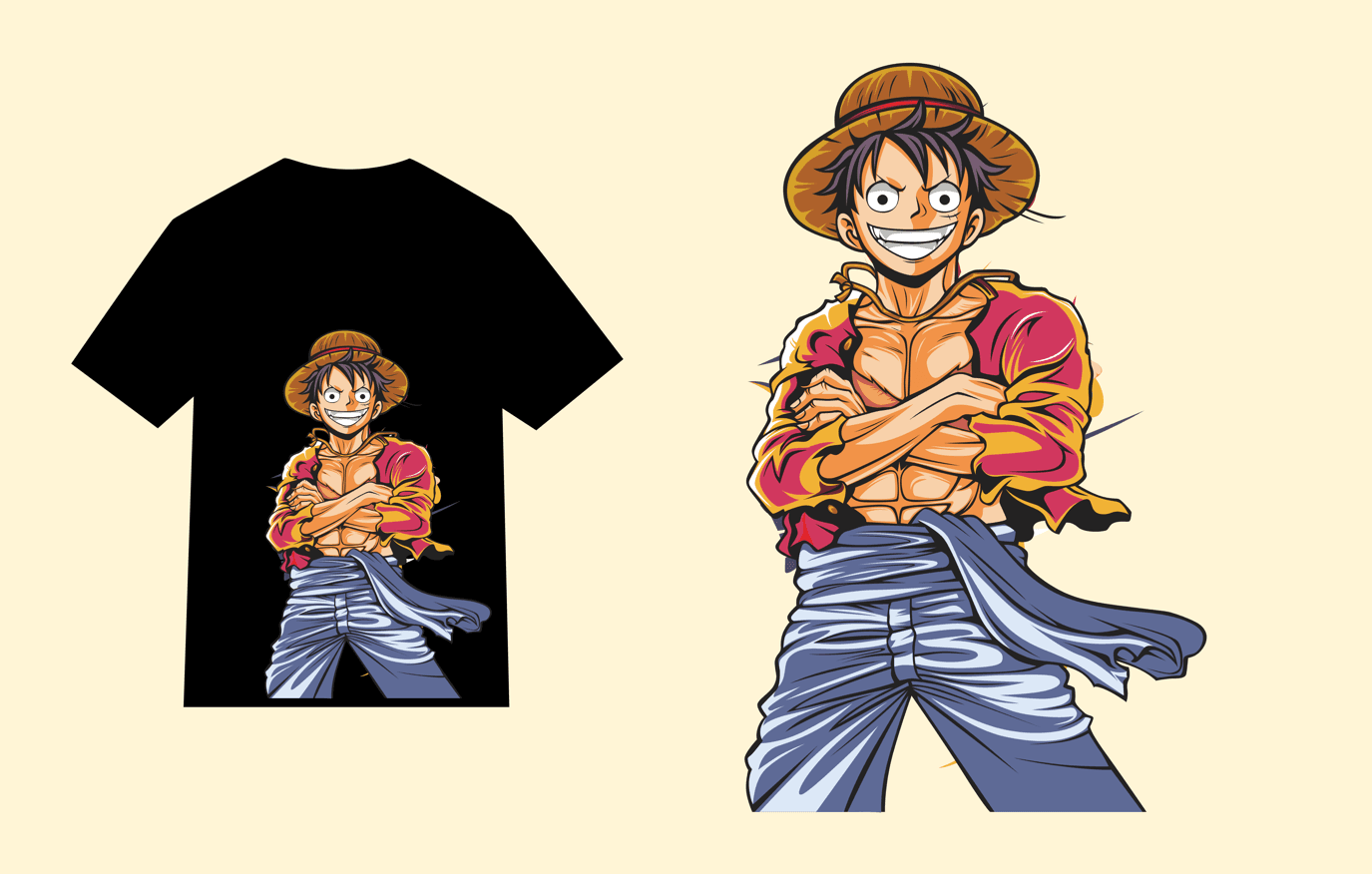 Design kaos luffy one piece anime editable vector cdr