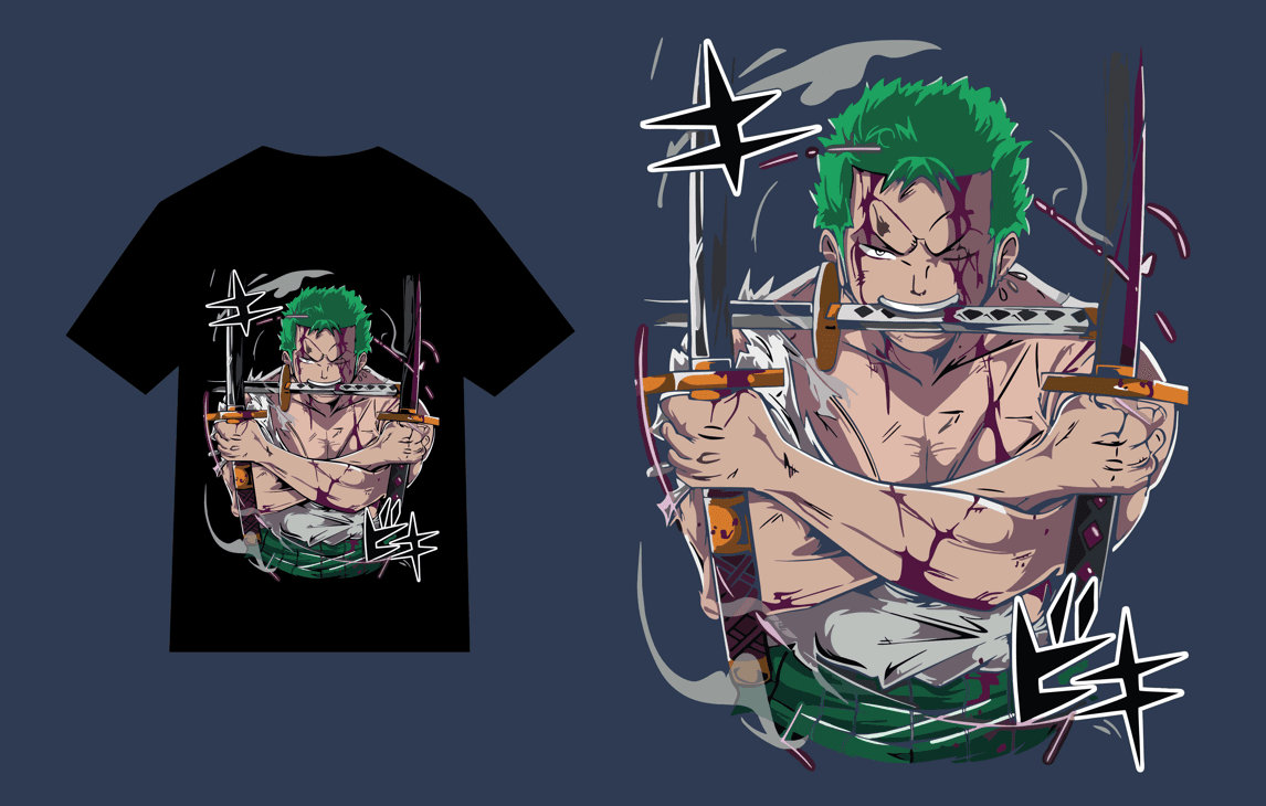 Design kaos one piece zoro swordman editable pdf