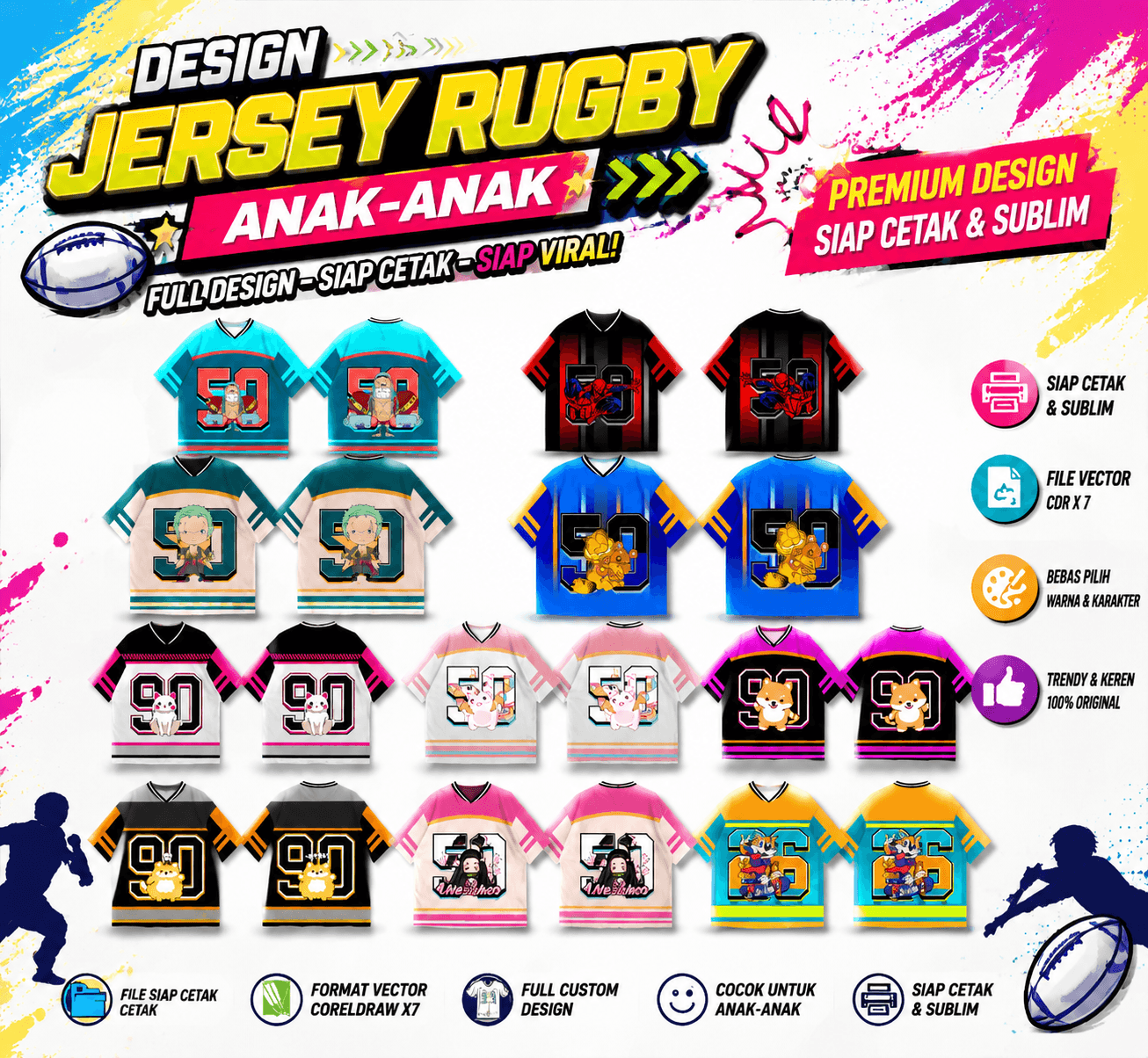 paket jersey rugby anak cdr vector