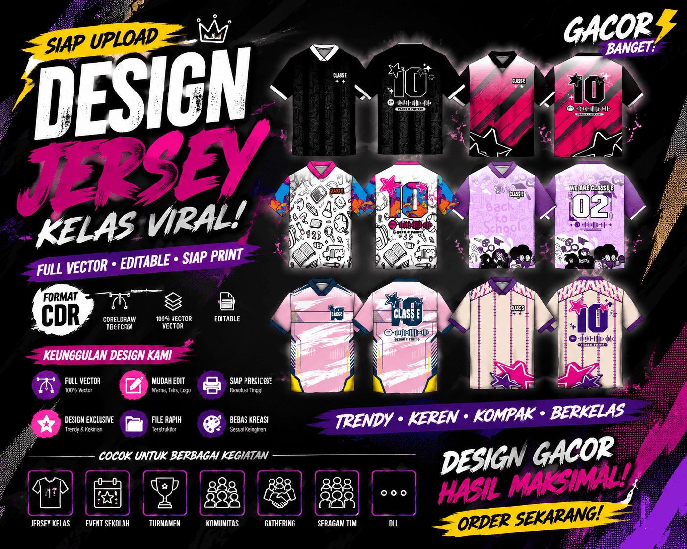 design jersey kelas cdr viral full vector dengan pola