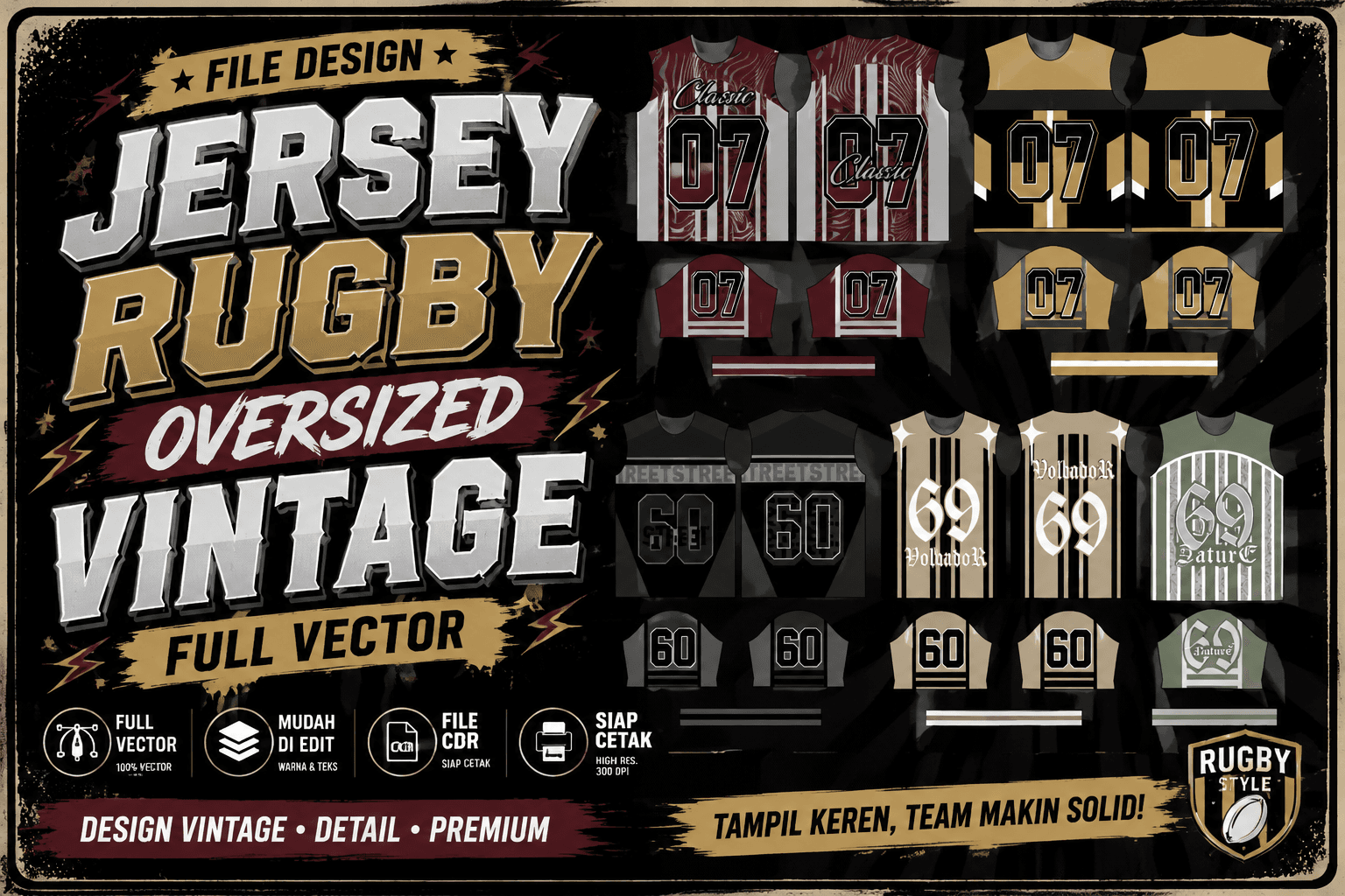 Design Jersey vintage oversize cdr full vector