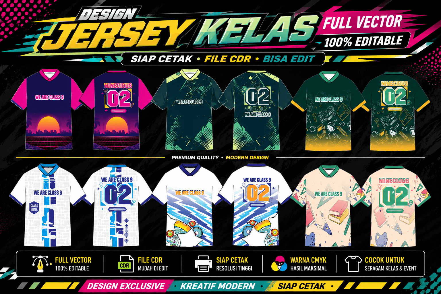 pola jersey kelas terbaru viral cdr vector full editable