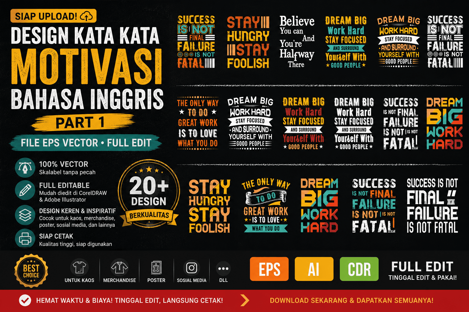 Puluhan Design Kata Kata Motivasi Bahasa Inggris Part 1 – File EPS Vector Full Editable