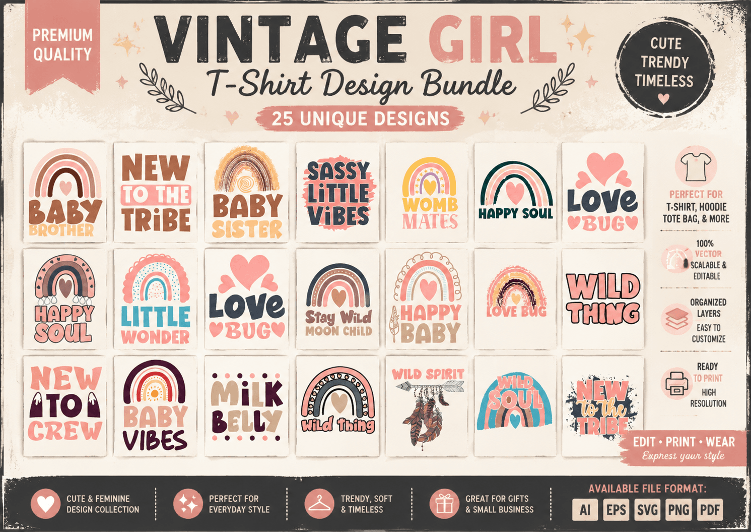 vintage girl bundle design eps
